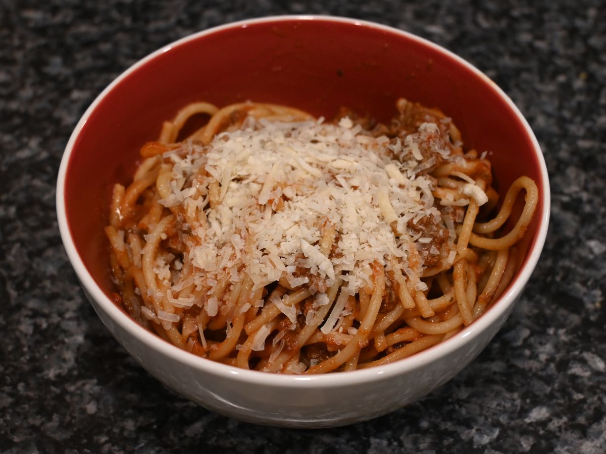 bowl of spaghetti with parmesean