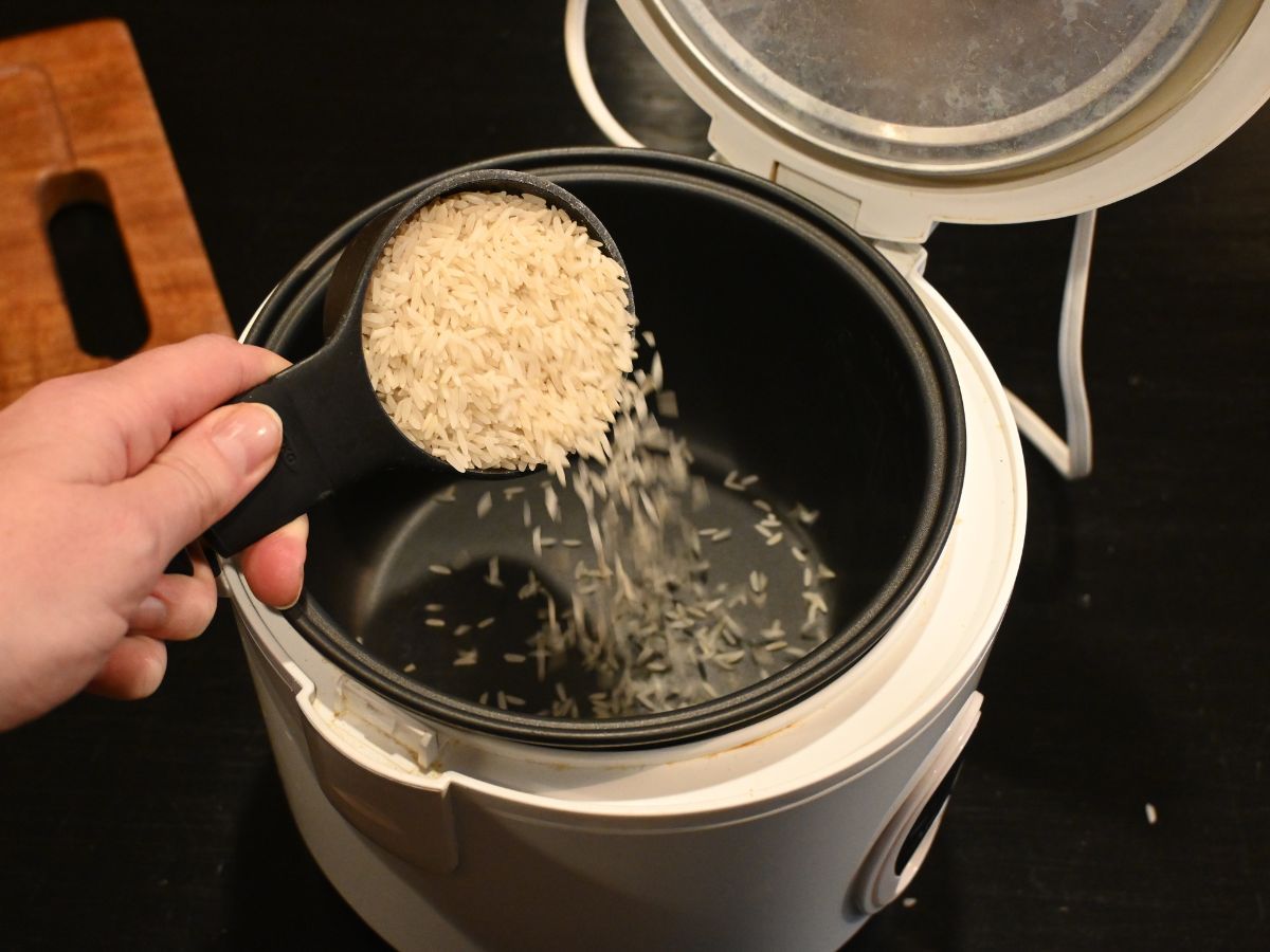 cup of rice in a rice cooker