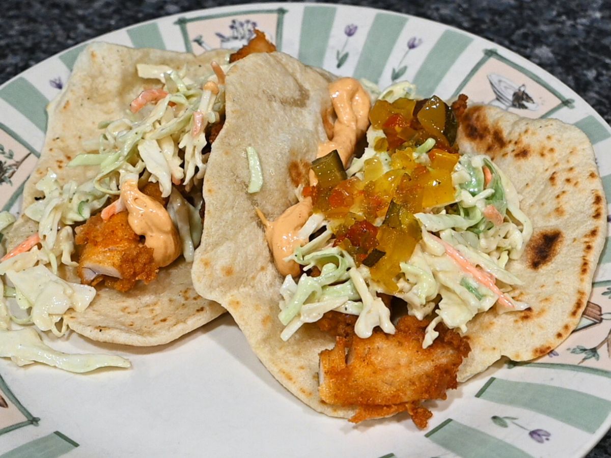 fried perch tacos with coleslaw and chipotle aioli